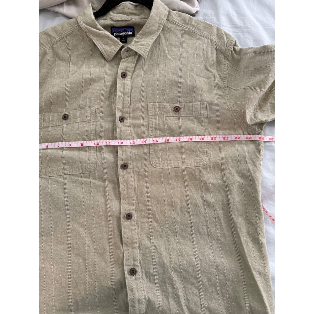 Patagonia Back Step Shirt XL Hemp Organic Cotton Green Textured Stripe Mens - Picture 3 of 7
